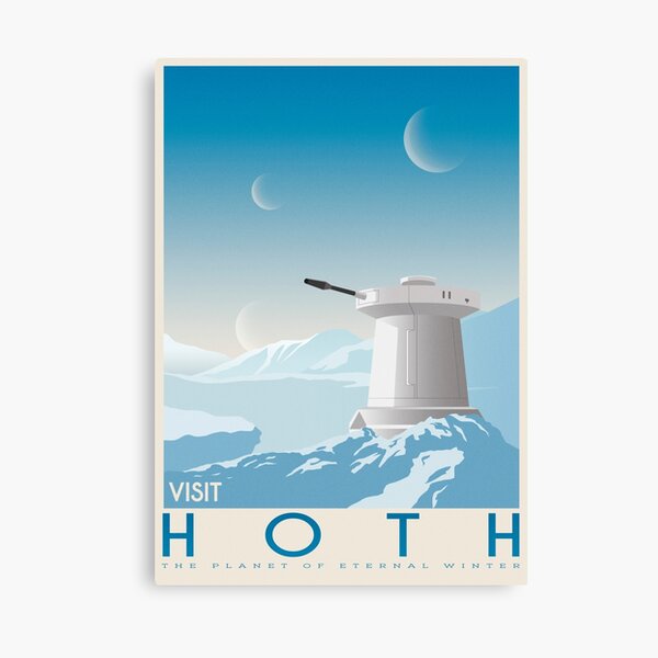 Hoth poster. Starwars retro travel. Ice planet. Tauntaun movie. Empire strikes back. Echo rebel base. Snowspeeder print. Vintage illustration. Fictional Travel. Episode V Canvas Print