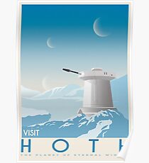Póster Hoth poster. Starwars retro travel. Ice planet. Tauntaun movie. Empire strikes back. Echo base rebel. Snowspeeder print. Illustration vintage. Fictional Travel. Episode V