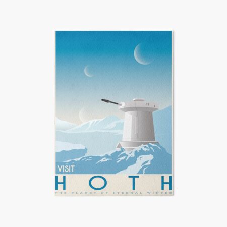 Hoth poster. Starwars retro travel. Ice planet. Tauntaun movie. Empire strikes back. Echo rebel base. Snowspeeder print. Vintage illustration. Fictional Travel. Episode V Art Board Print