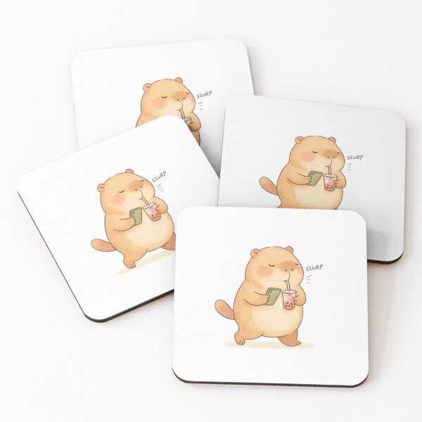 Item preview, Cute Chubby Capybara Enjoying Boba Bubble Tea While Using Smartphone designed and sold by AFRUKSOODJAI.