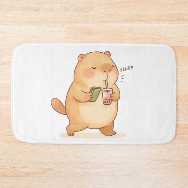Item preview, Cute Chubby Capybara Enjoying Boba Bubble Tea While Using Smartphone designed and sold by AFRUKSOODJAI.