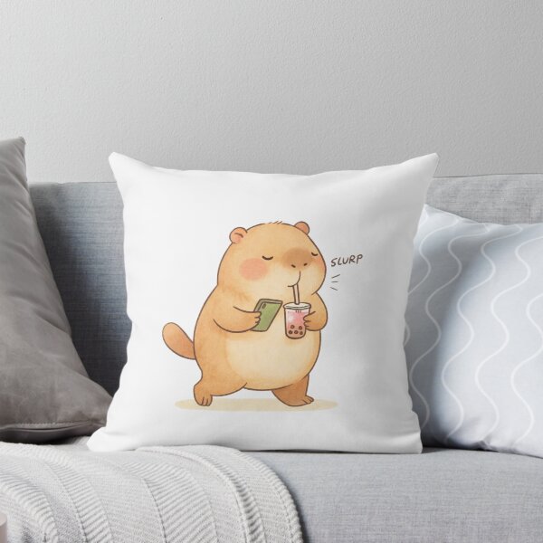 Item preview, Cute Chubby Capybara Enjoying Boba Bubble Tea While Using Smartphone designed and sold by AFRUKSOODJAI.
