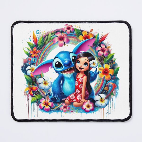 Item preview, Colorful Tropical Lilo and Stich – Cute Blue Alien & Girl Surrounded by Hawaiian Flowers designed and sold by TOPALOVA.