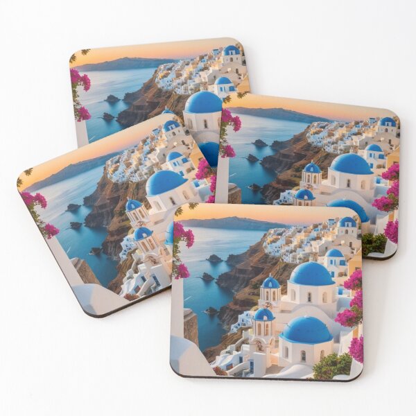 Item preview, Santorini Sunset Over Oia – White Domes, Bougainvillea & Aegean Views designed and sold by Jade Ado.