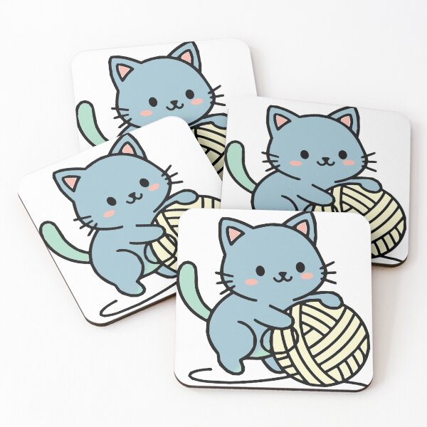 Item preview, Kawaii cat playing with a ball of yarn designed and sold by CalicoMedia.
