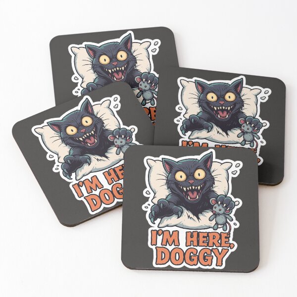 Item preview, Psycho Cat Pierces Pillows | “I’m Here Doggy” Quote Funny Illustration designed and sold by All Creative Designer.
