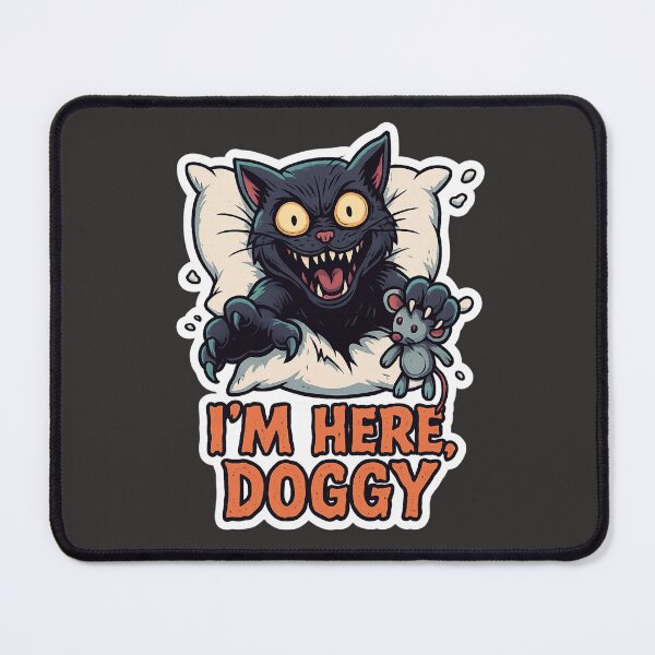 Item preview, Psycho Cat Pierces Pillows | “I’m Here Doggy” Quote Funny Illustration designed and sold by All Creative Designer.