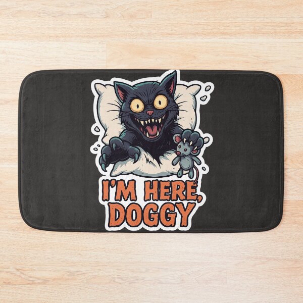 Item preview, Psycho Cat Pierces Pillows | “I’m Here Doggy” Quote Funny Illustration designed and sold by All Creative Designer.
