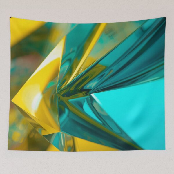 Item preview, Glossy Teal and Yellow Abstract Chrome Geometric designed and sold by Harmonic_Layers.