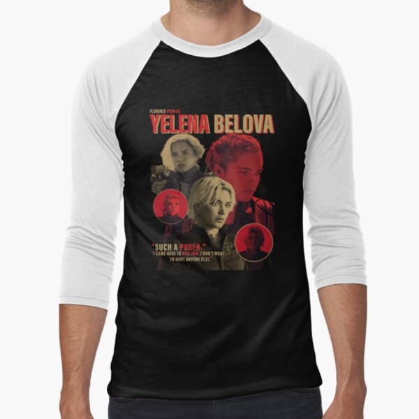 Yelena Belova Red Collage Artwork For Fans, Gift For Action Movie Lovers Baseball ¾ Sleeve T-Shirt