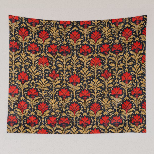 Item preview, Regal Red Flowers and Golden Vines Pattern. designed and sold by Piotrek0001.