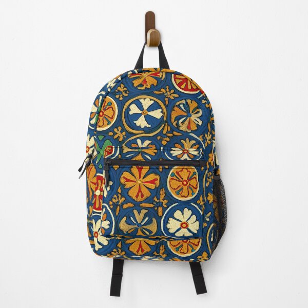 Item preview, Colorful Folk Art Floral Medallions on Blue. designed and sold by Piotrek0001.