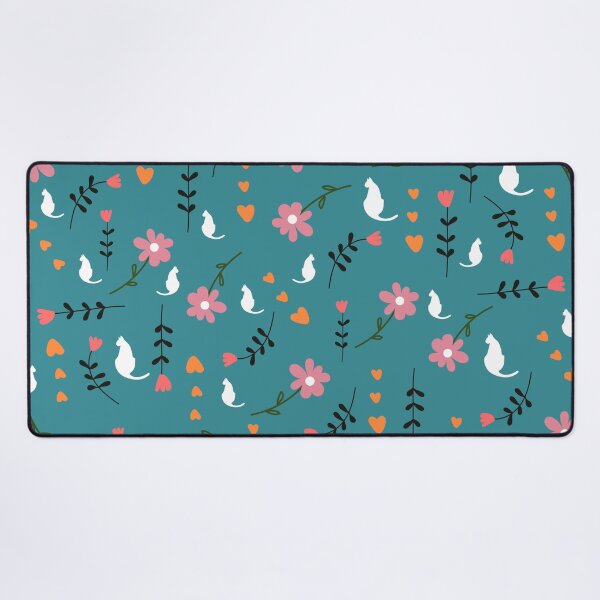 Item preview, Whimsical Cats and Flowers Pattern – Playful Floral & Heart Design on Teal designed and sold by Bojana Studio.