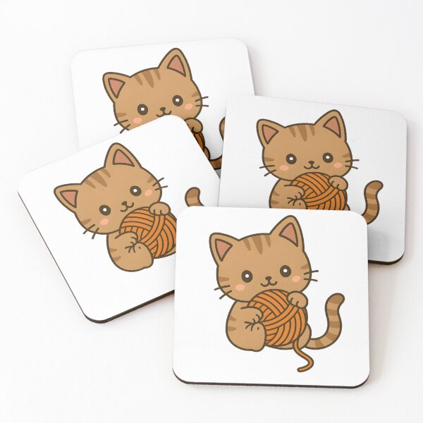 Item preview, Kawaii Brown Cat With Orange Ball of Yarn designed and sold by MS Prints.