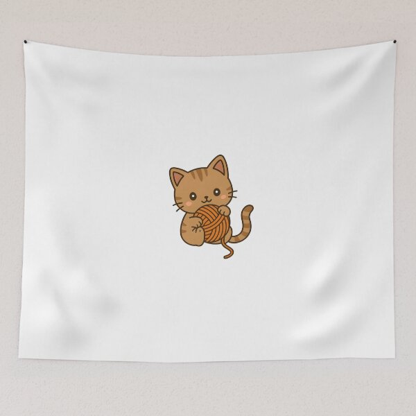 Item preview, Kawaii Brown Cat With Orange Ball of Yarn designed and sold by MS Prints.