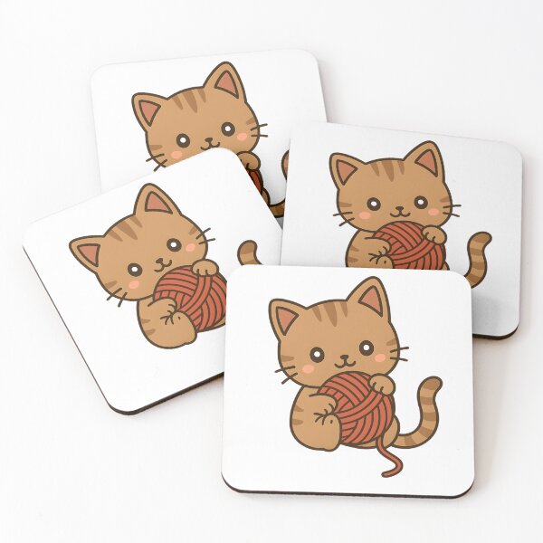 Item preview, Kawaii Brown Cat With Red Ball of Yarn designed and sold by MS Prints.