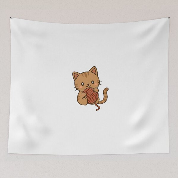 Item preview, Kawaii Brown Cat With Red Ball of Yarn designed and sold by MS Prints.