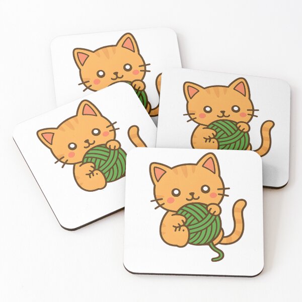 Item preview, Kawaii Orange Cat With Green Ball of Yarn designed and sold by MS Prints.