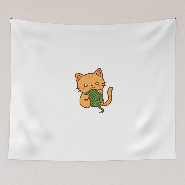 Item preview, Kawaii Orange Cat With Green Ball of Yarn designed and sold by MS Prints.