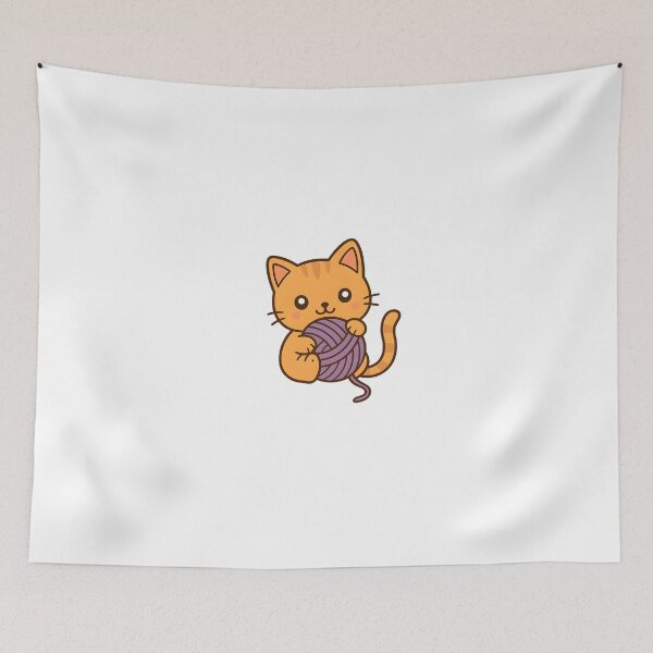 Item preview, Kawaii Orange Cat With Purple Ball of Yarn designed and sold by MS Prints.