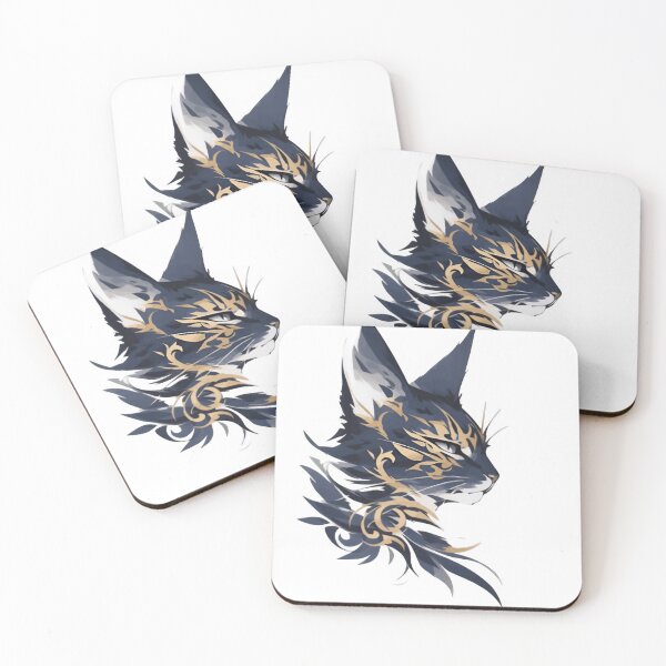 Artikelvorschau, Abstraktes Katzendesign – Blaue und goldene künstlerische Katze entworfen und verkauft von Dyan4.