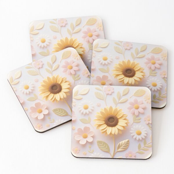 Item preview, Beautiful digital artwork of sunflowers and daisies in pastel floral style with elegant soft aesthetic design designed and sold by Mimoshi ⭐⭐⭐⭐⭐.