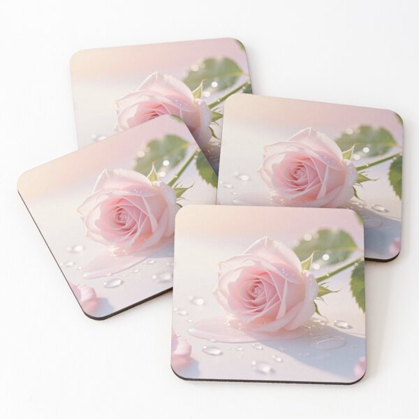 Item preview, Delicate pink rose digital artwork with soft petals and water drops in elegant romantic floral illustration style designed and sold by Mimoshi ⭐⭐⭐⭐⭐.