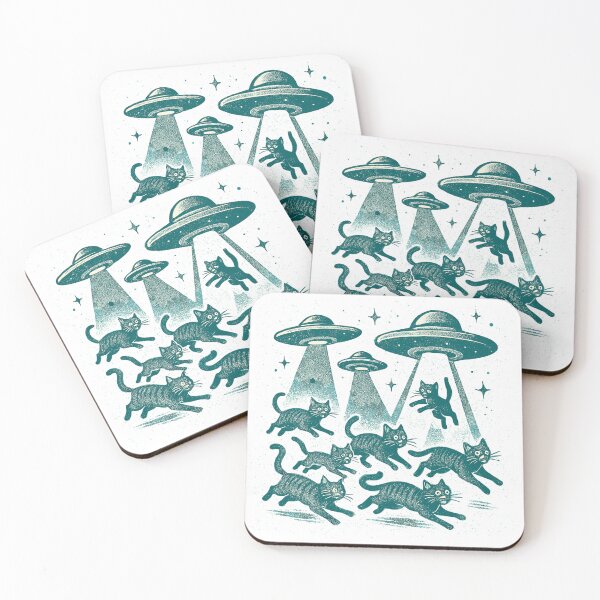 Item preview, Alien UFOs UFO Cat Cats Beaming Flying Saucers Retro Gift designed and sold by Pineapple-Tree.