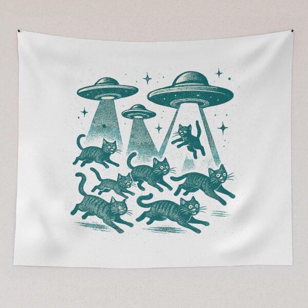 Item preview, Alien UFOs UFO Cat Cats Beaming Flying Saucers Retro Gift designed and sold by Pineapple-Tree.