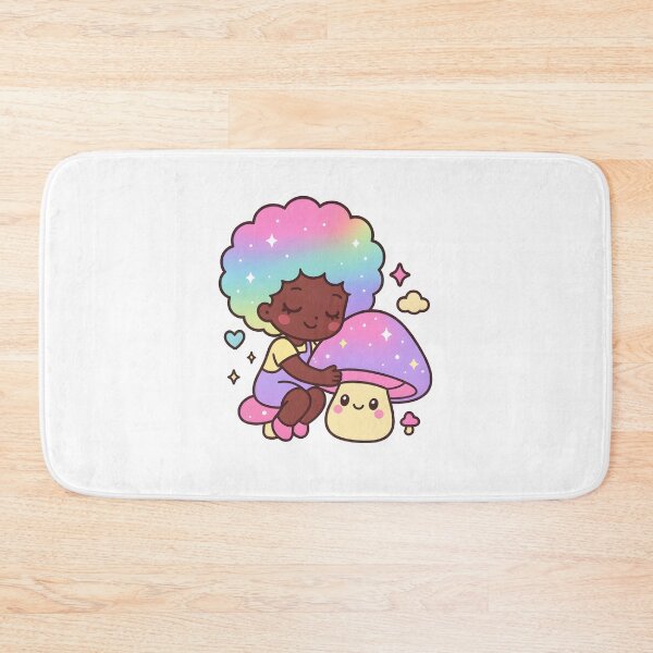 Item preview, Kawaii Chibi Girl Hugging Magical Mushroom - Pastel Afro Cute Whimsical Fantasy Art designed and sold by OsasChild.