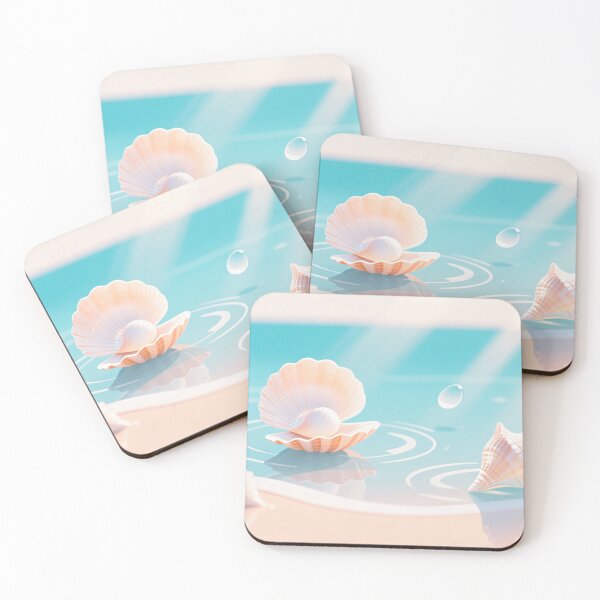 Item preview, Beautiful seashell and pearl digital artwork with ocean waves and beach pastel tones in elegant summer illustration designed and sold by Mimoshi ⭐⭐⭐⭐⭐.