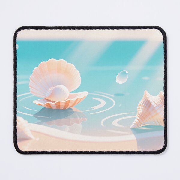 Item preview, Beautiful seashell and pearl digital artwork with ocean waves and beach pastel tones in elegant summer illustration designed and sold by Mimoshi ⭐⭐⭐⭐⭐.