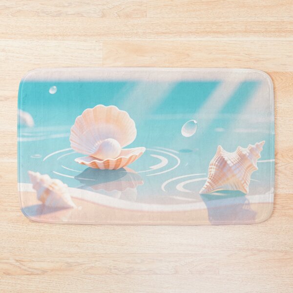 Item preview, Beautiful seashell and pearl digital artwork with ocean waves and beach pastel tones in elegant summer illustration designed and sold by Mimoshi ⭐⭐⭐⭐⭐.