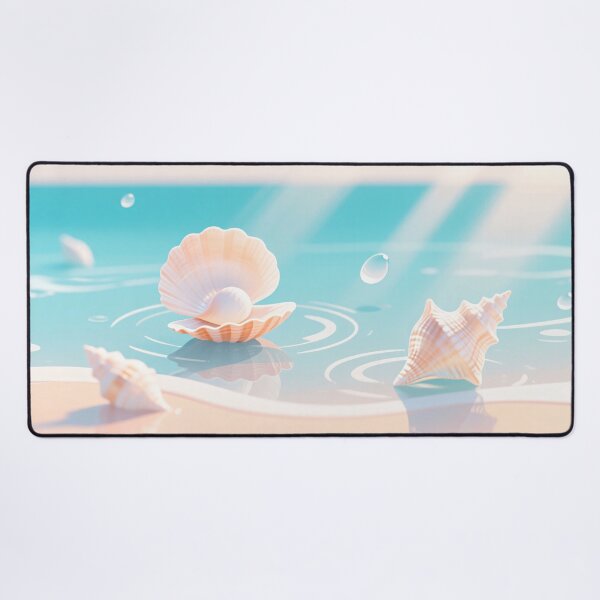 Item preview, Beautiful seashell and pearl digital artwork with ocean waves and beach pastel tones in elegant summer illustration designed and sold by Mimoshi ⭐⭐⭐⭐⭐.