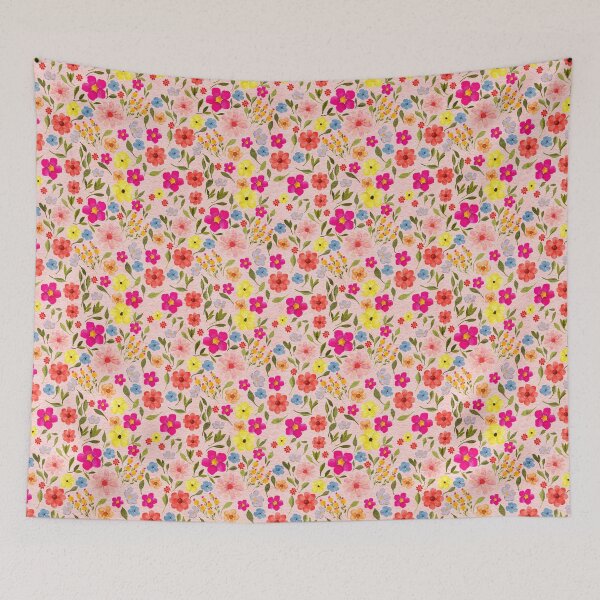 Item preview, Copy of Bright floral Illustrated Watercolour Pattern with a Pink Background designed and sold by Monie Illustrates.
