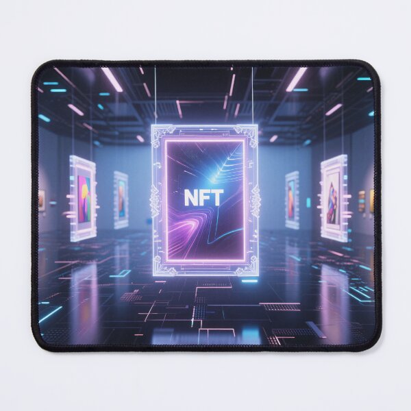 Item preview, Futuristic digital gallery with glowing neon NFT artwork frames in virtual exhibition and modern cyber aesthetic designed and sold by Mimoshi ⭐⭐⭐⭐⭐.