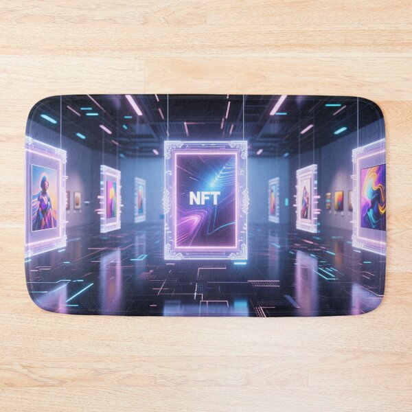 Item preview, Futuristic digital gallery with glowing neon NFT artwork frames in virtual exhibition and modern cyber aesthetic designed and sold by Mimoshi ⭐⭐⭐⭐⭐.