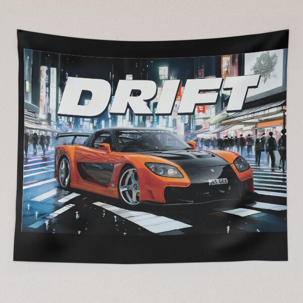 Item preview, Han's RX-7 Tokyo Graphic Manga Comic style jdm drift power Stance scene designed and sold by cowtownCOWBOY.