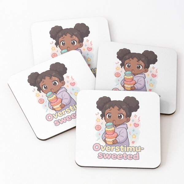Item preview, Overstimu-Sweeted – Kawaii Chibi Black Girl with Curly Space Buns & Cupcakes designed and sold by OsasChild.