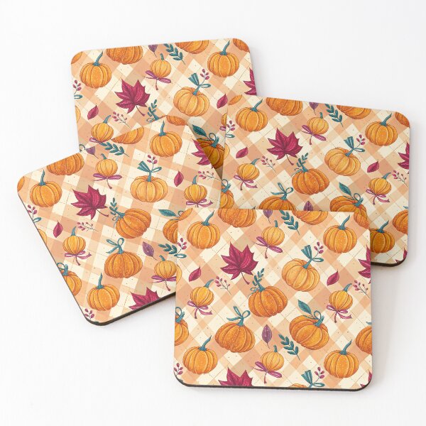 Item preview, A cute checkered pattern of pumpkins and leaves in autumn  designed and sold by Merrylands Artshop.