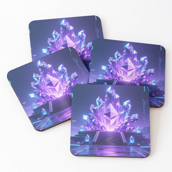 Item preview, Glowing Ethereum crystal digital artwork with futuristic neon cyber background in fantasy blockchain inspired illustration designed and sold by Mimoshi ⭐⭐⭐⭐⭐.