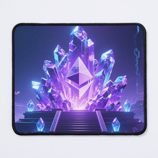 Item preview, Glowing Ethereum crystal digital artwork with futuristic neon cyber background in fantasy blockchain inspired illustration designed and sold by Mimoshi ⭐⭐⭐⭐⭐.