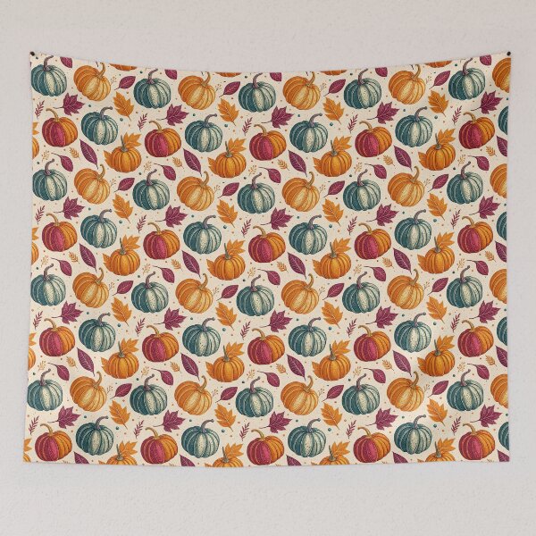 Item preview, A beautiful pattern of pumpkins and leaves in autumn designed and sold by Merrylands Artshop.