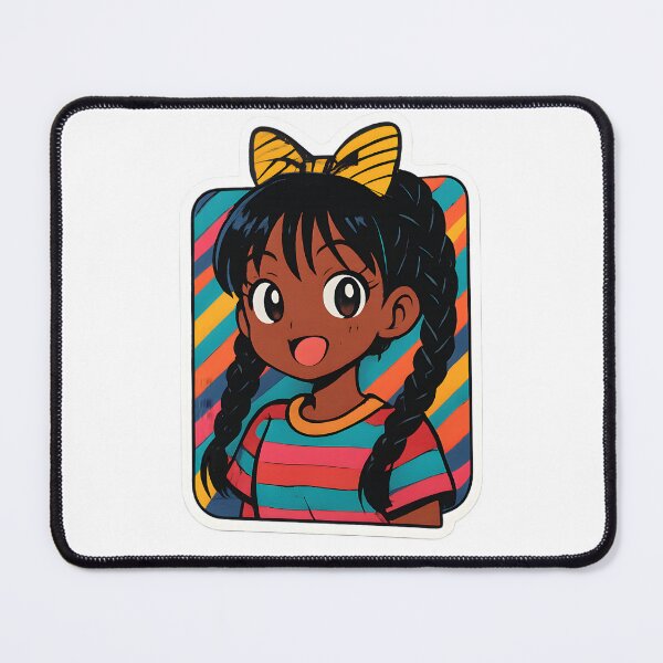 Item preview, Black Anime Girl Manga | Cute Colorful Kawaii Art with Stripes designed and sold by OsasChild.