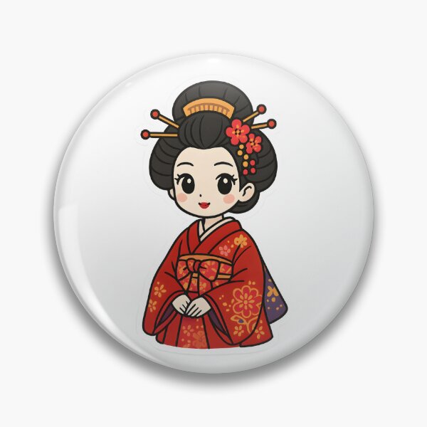 Item preview, Kawaii Oiran in Red Kimono – Chibi Geisha Anime Art designed and sold by OsasChild.