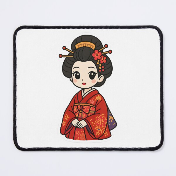 Item preview, Kawaii Oiran in Red Kimono – Chibi Geisha Anime Art designed and sold by OsasChild.