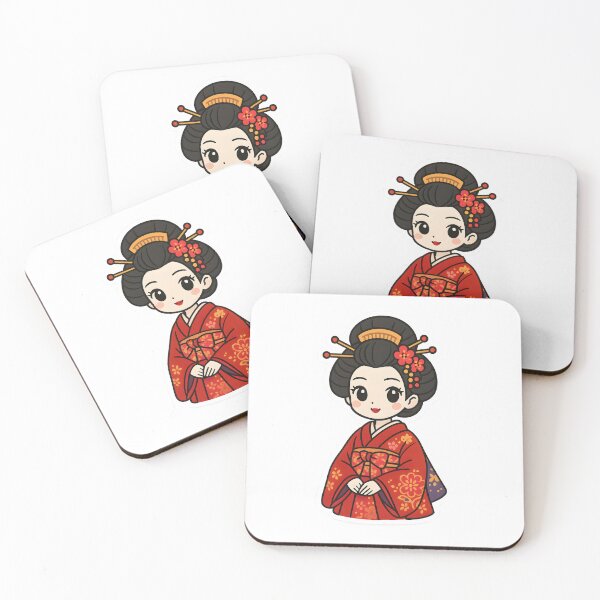 Item preview, Kawaii Oiran in Red Kimono – Chibi Geisha Anime Art designed and sold by OsasChild.