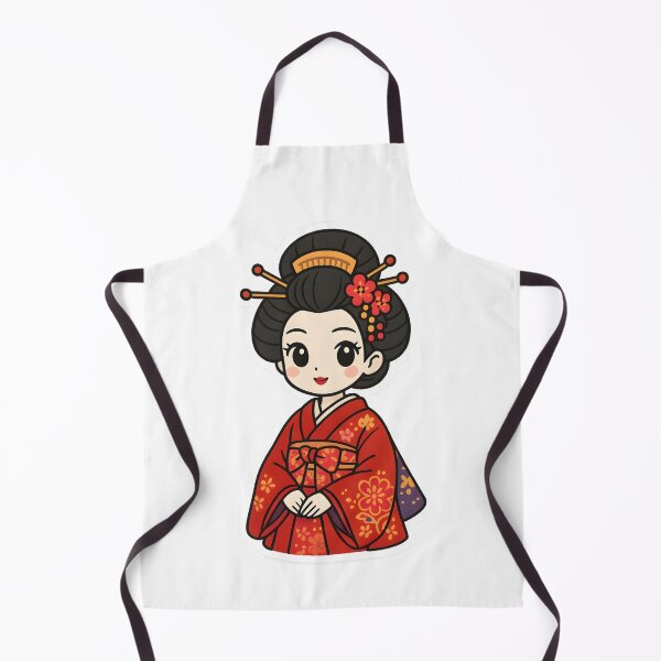 Item preview, Kawaii Oiran in Red Kimono – Chibi Geisha Anime Art designed and sold by OsasChild.