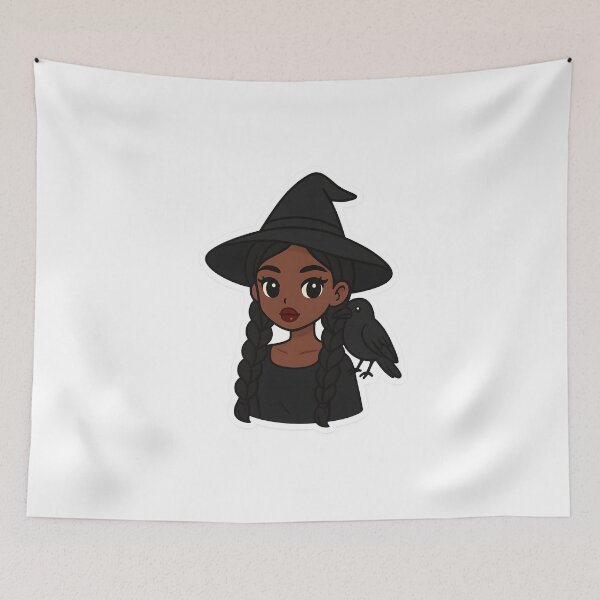 Item preview, Kawaii Chibi Black Anime Witch with Braids and Crow – Cute Spooky Aesthetic designed and sold by OsasChild.