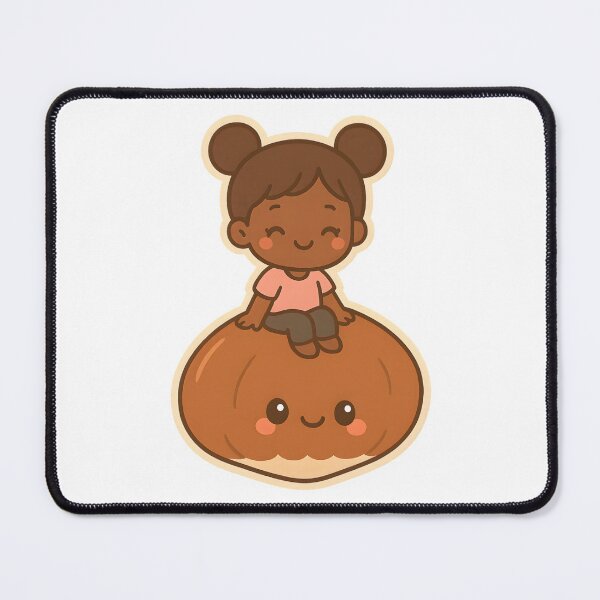Item preview, Black Chibi Girl with Space Buns Sitting on Kawaii Chestnut designed and sold by OsasChild.